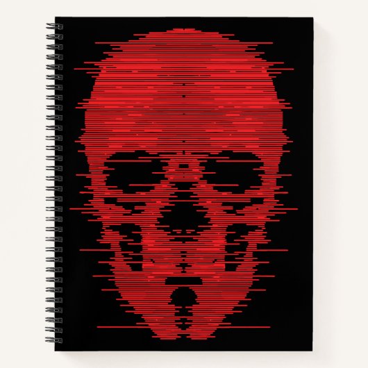 Rode Schedel Glitch Kunst Notitieboek (Voorkant)