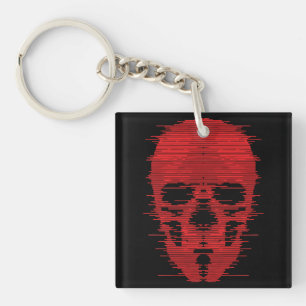 Rode Schedel Glitch Kunst Sleutelhanger
