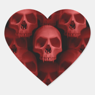 Rode schedel hart sticker