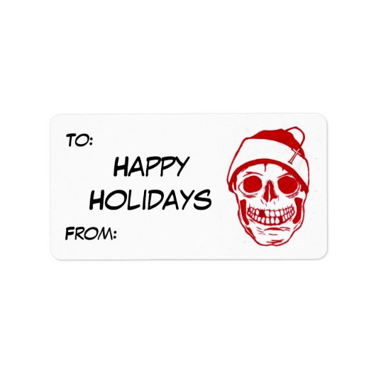 Rode schedel in Santa Hat Etiket (Voorkant)