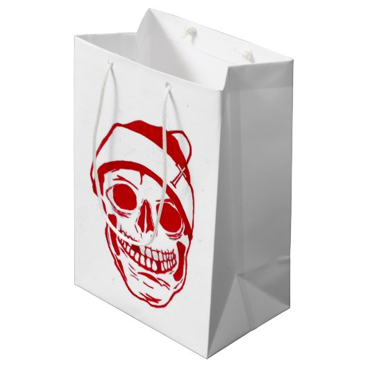 Rode schedel in Santa Hat Medium Cadeauzakje (Voorkant Gekanteld)