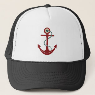 Rode scheepsanker met hart trucker pet