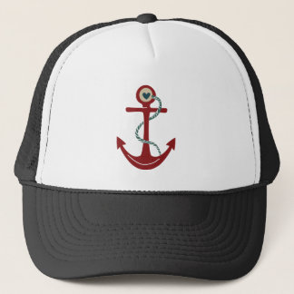Rode scheepsanker met hart trucker pet