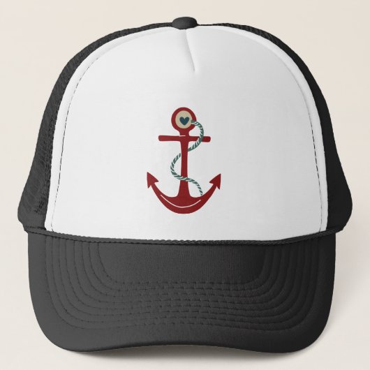 Rode scheepsanker met hart trucker pet (Voorkant)