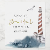 RODE SCHEMERIGE BLAUWE VUURTOREN ZEE BRUIDSSCHOUDI WIJN ETIKET (Enkel label)