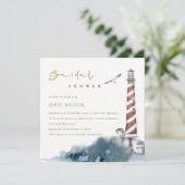 RODE SCHEMERIGE BLAUWE VUURTOREN ZEE BRUIDSSLUIER  BEDANKKAART (Staand voorkant)