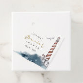 RODE SCHEMERIGE BLAUWE VUURTOREN ZEE BRUIDSSUITE BEDANKJES LABELS (In situ)