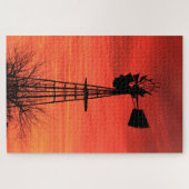 Rode schemering Kansas Zonsondergang Windmolen sil Legpuzzel (Horizontaal)