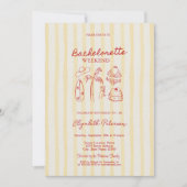 Rode schets vrijgezellenweekend gele strepen kaart (Voorkant)