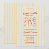 Rode schets vrijgezellenweekend gele strepen kaart (Voorkant / Achterkant)