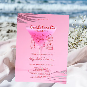 Rode schets vrijgezellenweekend roze cocktail kaart