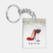 Rode schoenen en rode wijn acryl Sleutelhanger (Voorkant Links)