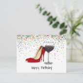 Rode schoenen en rode wijn briefkaart (Staand voorkant)