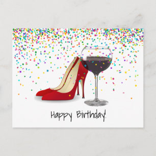 Rode schoenen en rode wijn briefkaart