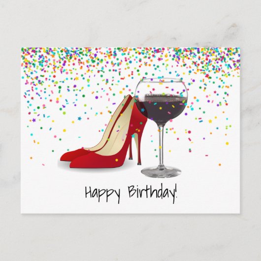 Rode schoenen en rode wijn briefkaart (Voorkant)