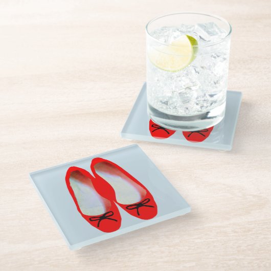 Rode schoenen glazen onderzetter (Schuin)