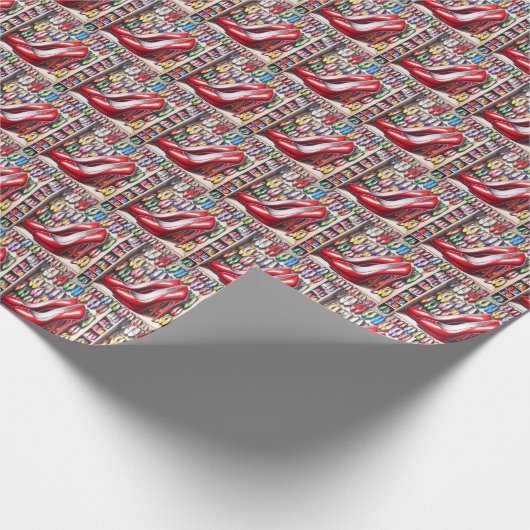 Rode schoenen in kast cadeaupapier (Hoek)