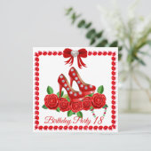 Rode schoenen, juwelen en Roos bloem 18e verjaarda Kaart (Staand voorkant)