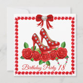 Rode schoenen, juwelen en Roos bloem 18e verjaarda Kaart (Voorkant)