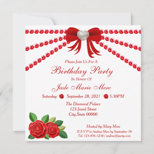 Rode schoenen, juwelen en Roos bloem 18e verjaarda Kaart (Achterkant)