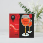 Rode schoenen met hoge hakken wijnglas voor 30e ve kaart (Staand voorkant)