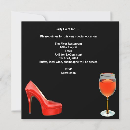 Rode schoenen met hoge hakken wijnglas voor 30e ve kaart (Achterkant)