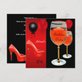 Rode schoenen met hoge hakken wijnglas voor 30ste  kaart (Voorkant / Achterkant)