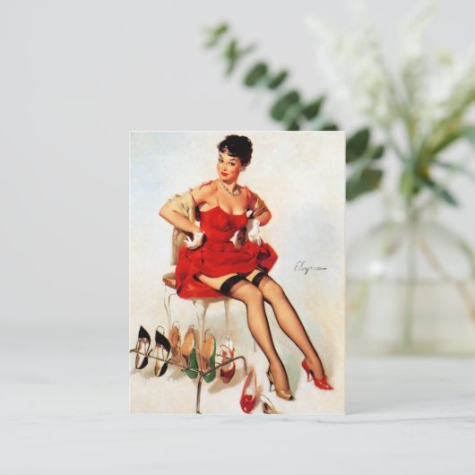 Rode schoenen omhoog briefkaart (Staand voorkant)