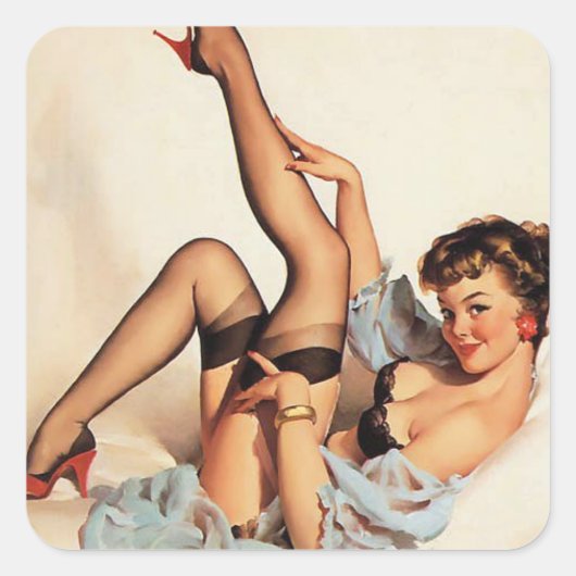 Rode schoenen Pin Up Vierkante Sticker (Voorkant)