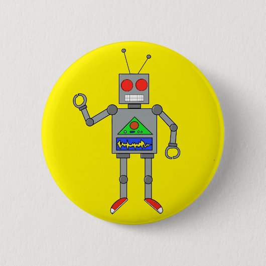 Rode schoenen Robot Yellow Button Pin (Voorkant)