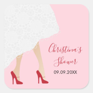 Rode Schoenen & Trouwjurk Vrijgezellenfeest Sticke Vierkante Sticker