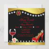 Rode schoenen, wijn en juwelen elke gebeurtenis kaart (Achterkant)