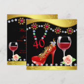 Rode schoenen, wijn & juwelen 40e verjaardag kaart (Voorkant / Achterkant)
