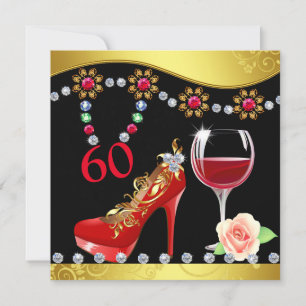Rode schoenen, wijn & juwelen 60e verjaardag kaart
