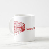 Rode schoenpoetsblik koffiemok (Voorkant links)