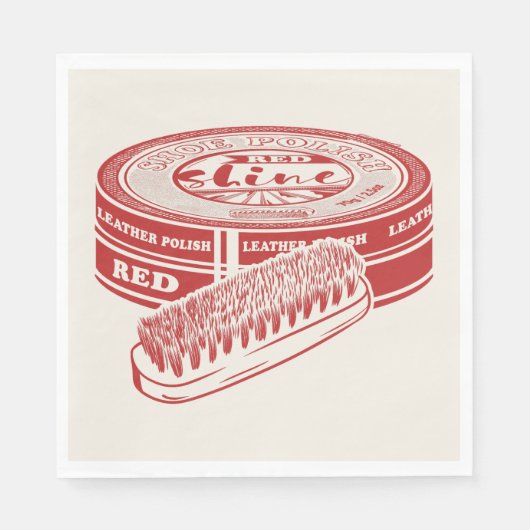 Rode schoenpoetsblik servet (Voorkant)