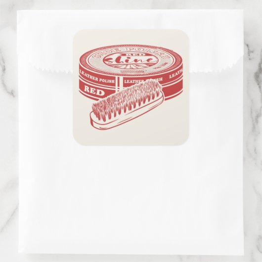 Rode schoenpoetsblik vierkante sticker (Tas)