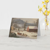 Rode School House (Landschap): Blank Kerstmis Kaart (Gele Bloem)