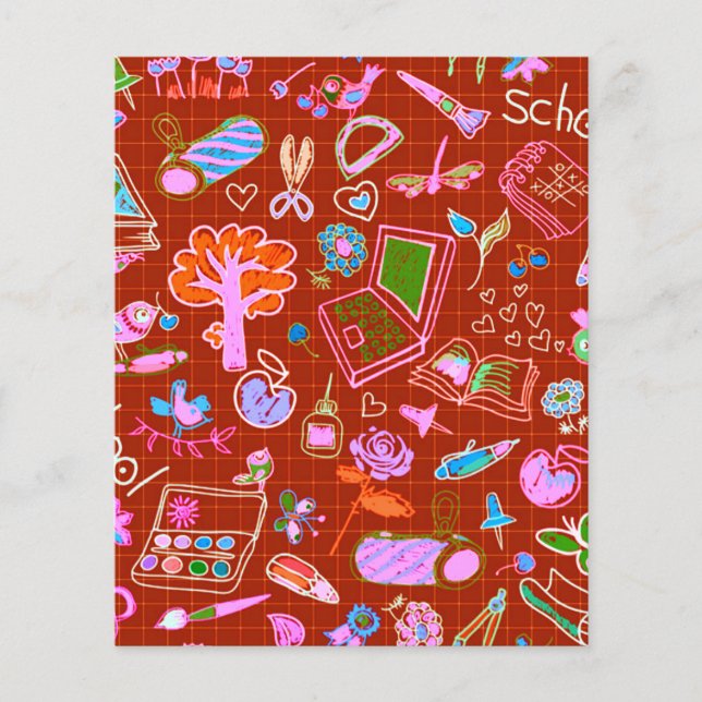 Rode school thema scrapbook achtergrondpapier (Voorkant)