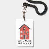 Rode Schoolgebouw Hall Monitor Badge (Achterkant met lanyard)
