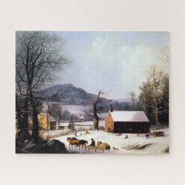 Rode schoolhuis winter George Henry Durrie 1858 Legpuzzel
