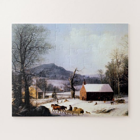 Rode schoolhuis winter George Henry Durrie 1858 Legpuzzel (Horizontaal)