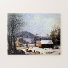 Rode schoolhuis winter George Henry Durrie 1858 Legpuzzel