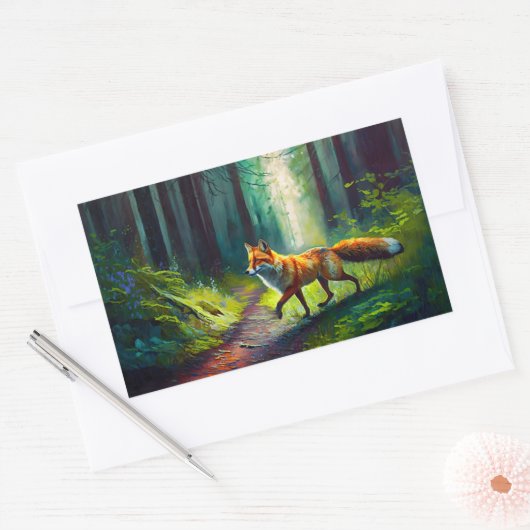 Rode schoonheid op jacht, bosbewoners rechthoekige sticker (Envelop)