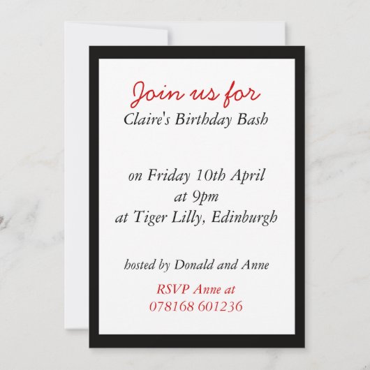 Rode schoten op zaterdag of Cocktail Invitation Kaart (Achterkant)