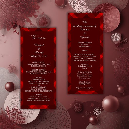 rode Schotse country huwelijksprogramma & menu