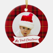 Rode Schotse Plaid Baby's Eerste Kerst Foto 