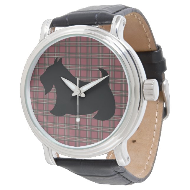Rode Schotse Plaid Black Scottish Terrier Horloge (Gekanteld)