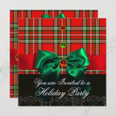 RODE SCHOTSE TARTAN EN GROENE LINTEN KERSTPARTY KAART (Voorkant / Achterkant)