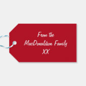 Rode Schotse tartan geruite kerstvakantie op maat Cadeaulabel (Achterkant Horizontaal)